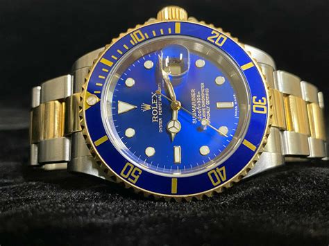 rolex submariner gold blue dial price|rolex submariner two tone gold.